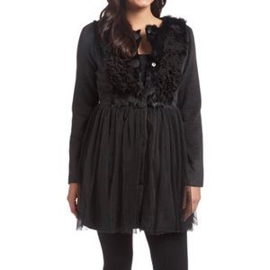 Ryu Black Ruffle-Bodice Tulle Jacket With Rabbit Hair 
Size Small
